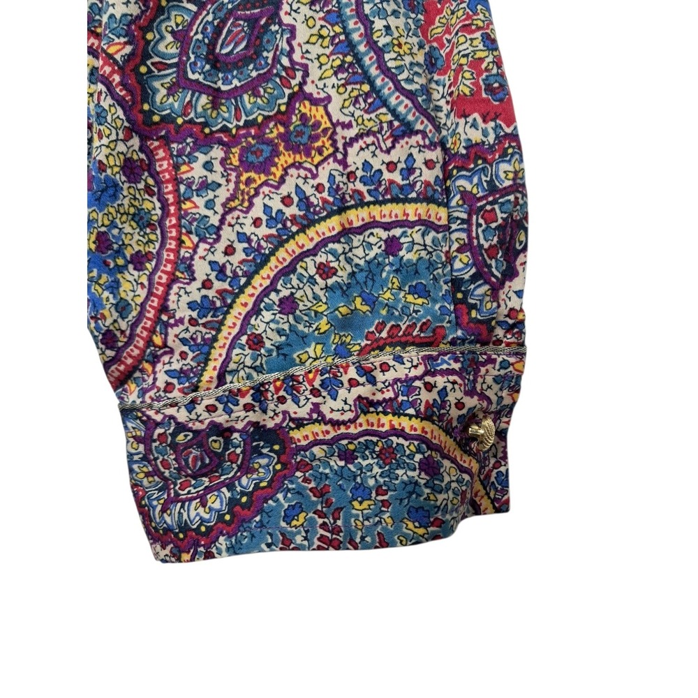 Talbots Top Women's 16 Petite Medallion Gold Metallic Henley Long Sleeve Boho - Picture 6 of 12